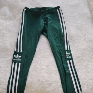 Adidas Kids Forest Green Leggings with White Stripes